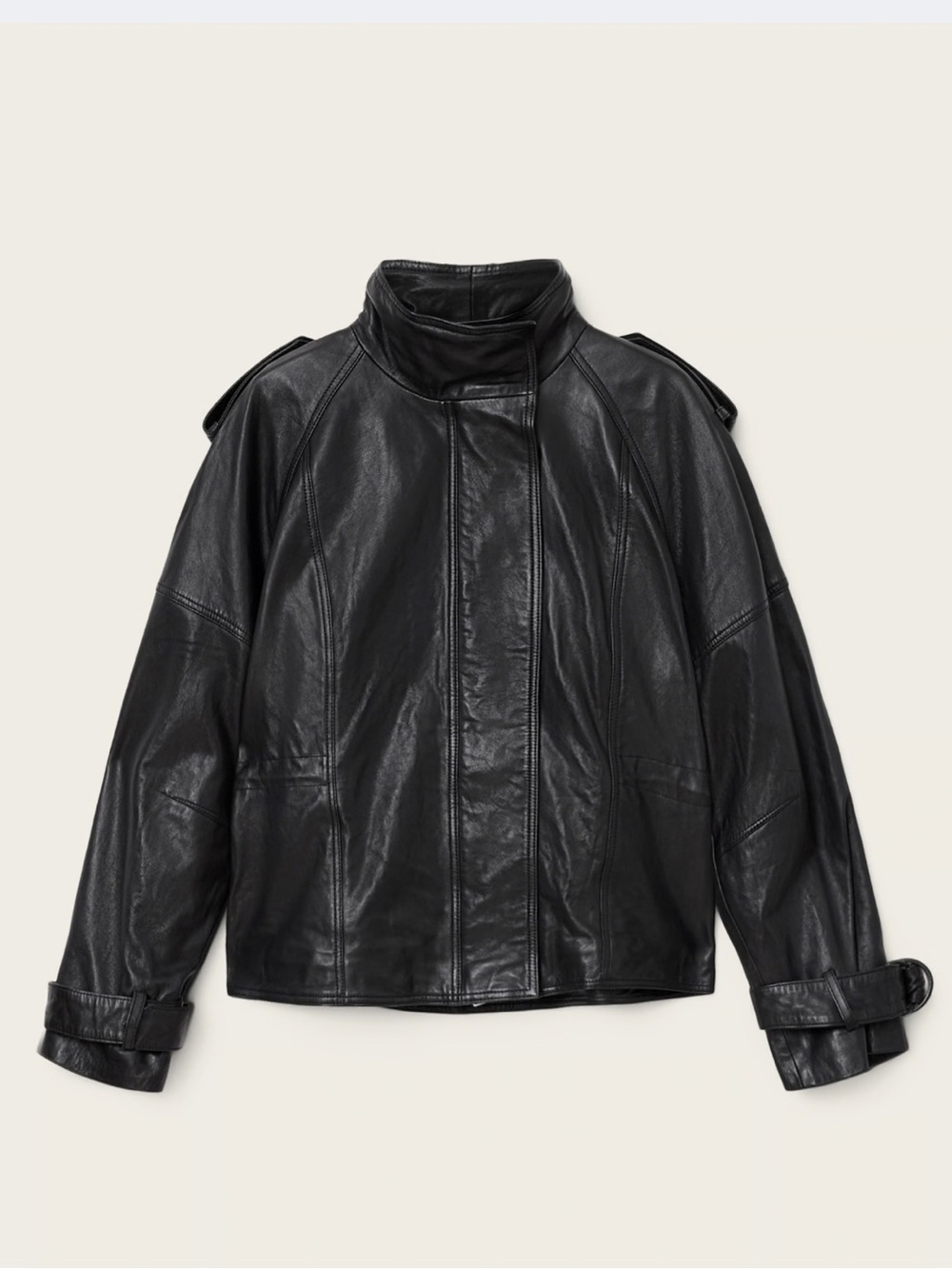 AllSaints Black Leather High-Collar Jacket
